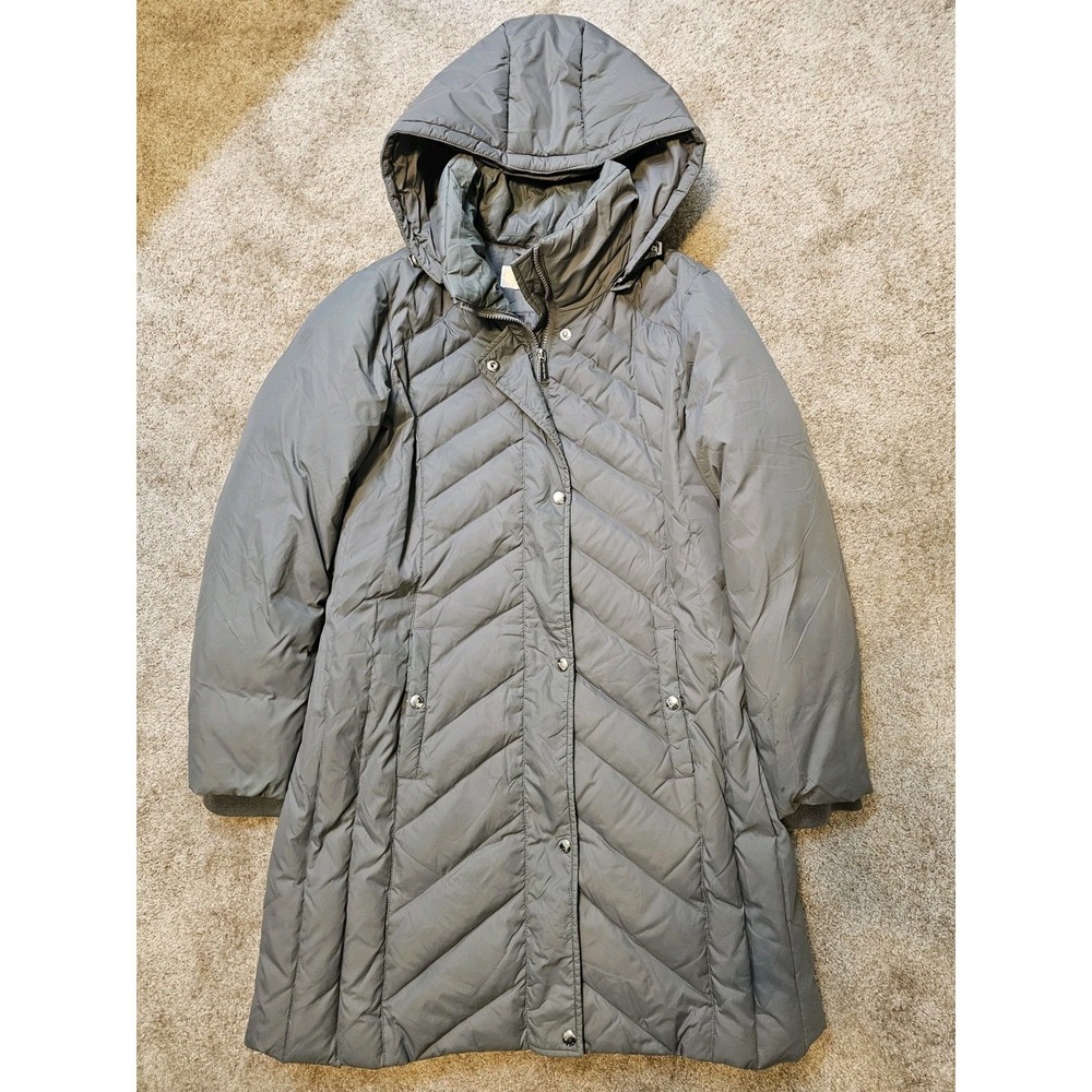 Michael Kors Womens Gray Down Fill Puffer Coat Removeable Hood Long Parka